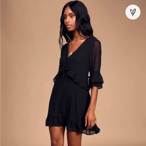 Lulus - Black Swiss Dot Ruffled Mini Dress - XS